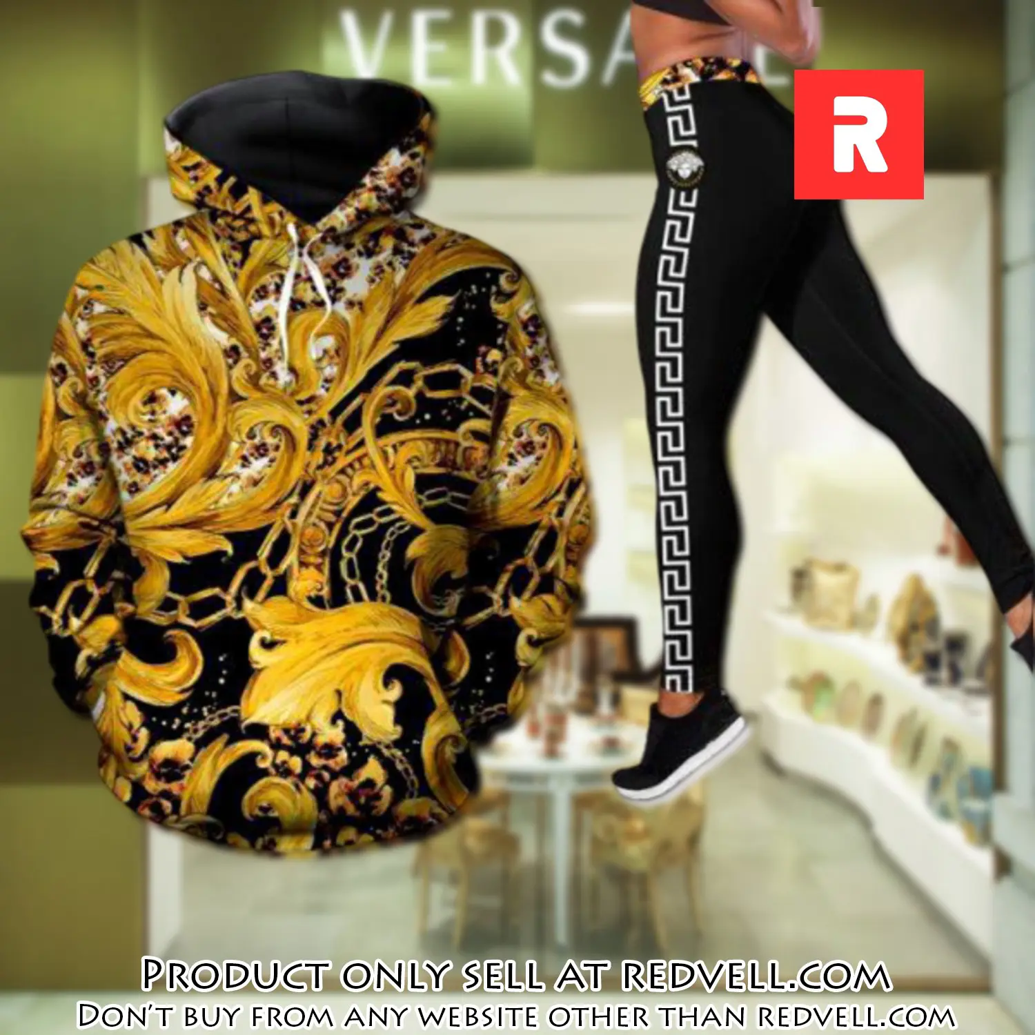 Gianni versace gold hoodie legging set luxury for women rv4432371
